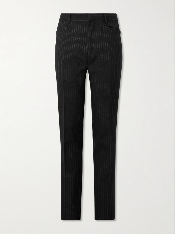 Dyylan Tapered Pinstriped Metallic Wool-Blend Twill Trousers Dyylan Tapered Pinstriped Metallic Wool-Blend Twill Trousers
