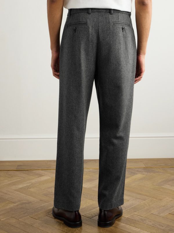 Traveler Straight-Leg Pleated Herringbone Wool and Cashmere-Blend Trousers - BK Traveler Straight-Leg Pleated Herringbone Wool and Cashmere-Blend Trousers - BK