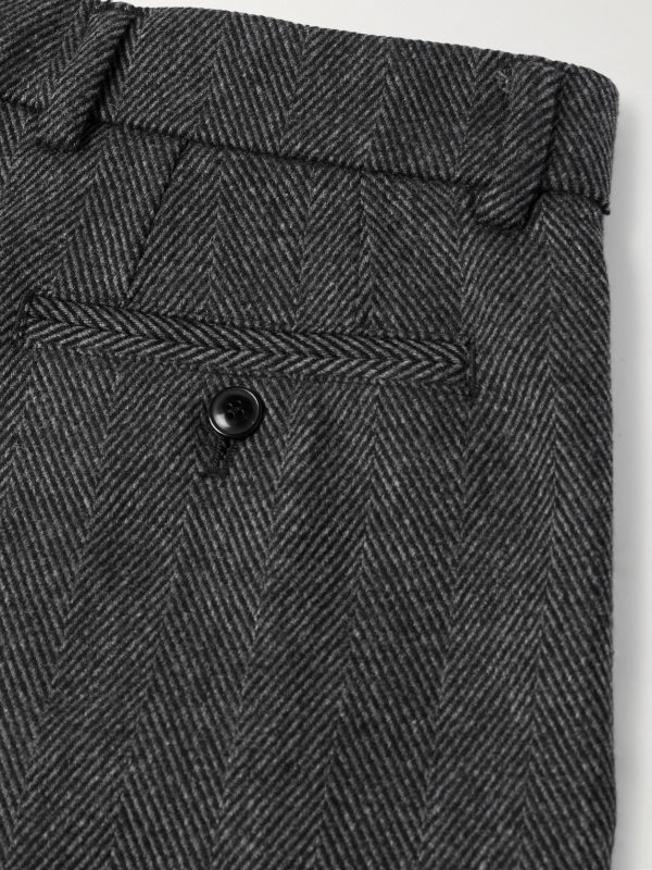 Traveler Straight-Leg Pleated Herringbone Wool and Cashmere-Blend Trousers - CU Traveler Straight-Leg Pleated Herringbone Wool and Cashmere-Blend Trousers - CU