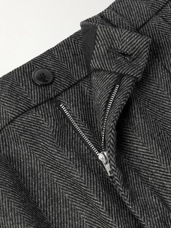 Traveler Straight-Leg Pleated Herringbone Wool and Cashmere-Blend Trousers - E1 Traveler Straight-Leg Pleated Herringbone Wool and Cashmere-Blend Trousers - E1