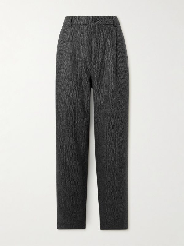 Traveler Straight-Leg Pleated Herringbone Wool and Cashmere-Blend Trousers Traveler Straight-Leg Pleated Herringbone Wool and Cashmere-Blend Trousers