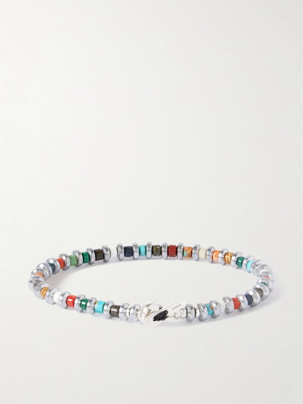 Silver Multi-Stone Beaded Bracelet - BK Silver Multi-Stone Beaded Bracelet - BK