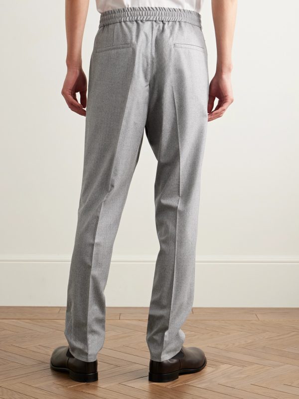 Tapered Pleated Virgin Wool-Flannel Drawstring Trousers - BK Tapered Pleated Virgin Wool-Flannel Drawstring Trousers - BK
