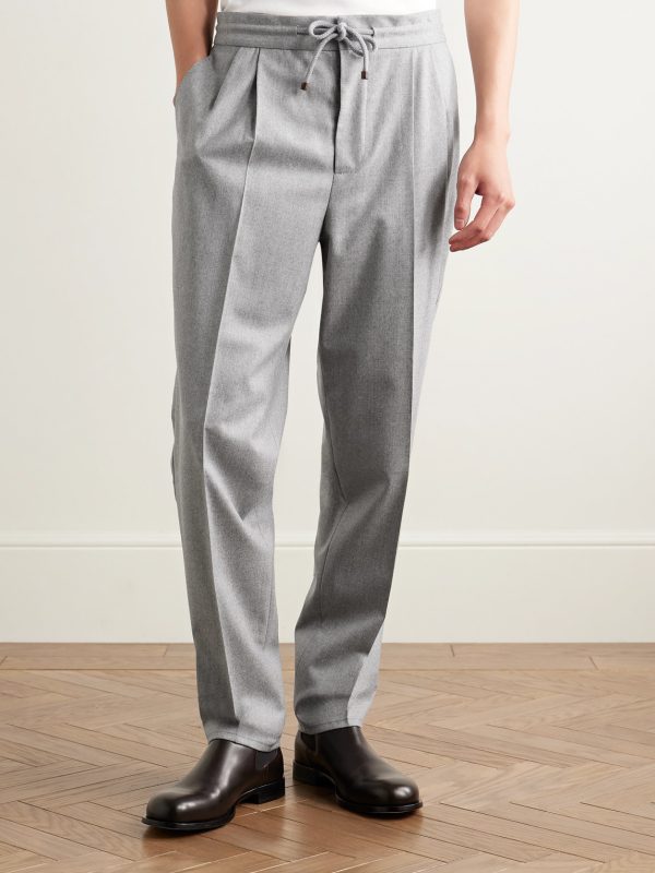 Tapered Pleated Virgin Wool-Flannel Drawstring Trousers - FR Tapered Pleated Virgin Wool-Flannel Drawstring Trousers - FR