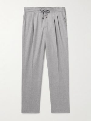 Tapered Pleated Virgin Wool-Flannel Drawstring Trousers Tapered Pleated Virgin Wool-Flannel Drawstring Trousers