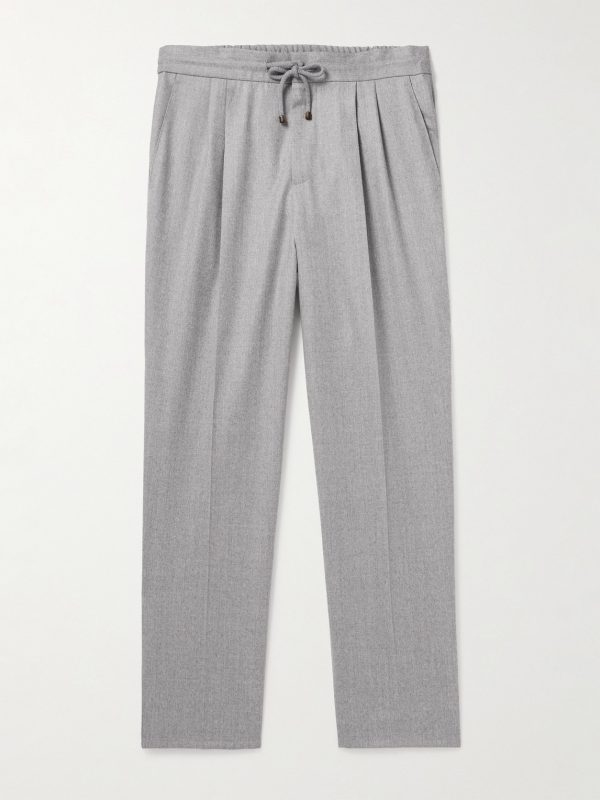 Tapered Pleated Virgin Wool-Flannel Drawstring Trousers Tapered Pleated Virgin Wool-Flannel Drawstring Trousers