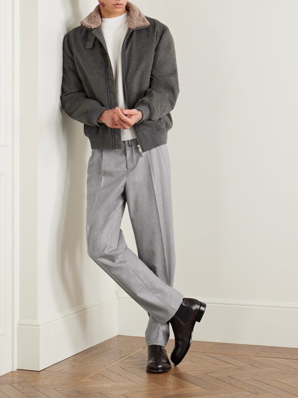 Tapered Pleated Virgin Wool-Flannel Drawstring Trousers - OU Tapered Pleated Virgin Wool-Flannel Drawstring Trousers - OU