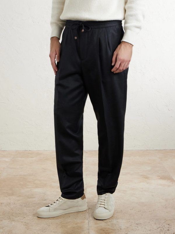 Tapered Pleated Virgin Wool-Flannel Drawstring Trousers - FR Tapered Pleated Virgin Wool-Flannel Drawstring Trousers - FR