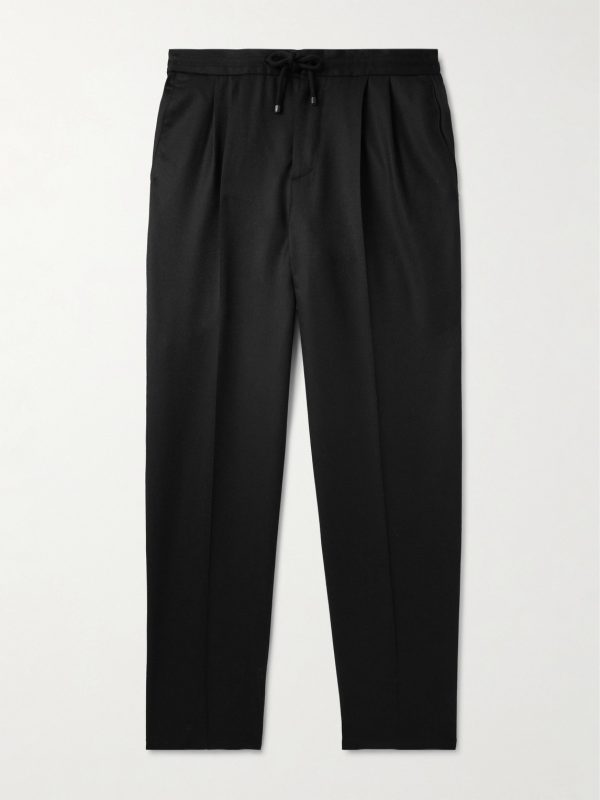 Tapered Pleated Virgin Wool-Flannel Drawstring Trousers Tapered Pleated Virgin Wool-Flannel Drawstring Trousers