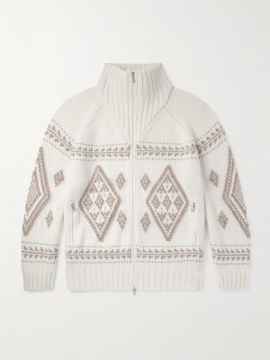 Jacquard-Knit Cashmere Zip-Up Cardigan Jacquard-Knit Cashmere Zip-Up Cardigan