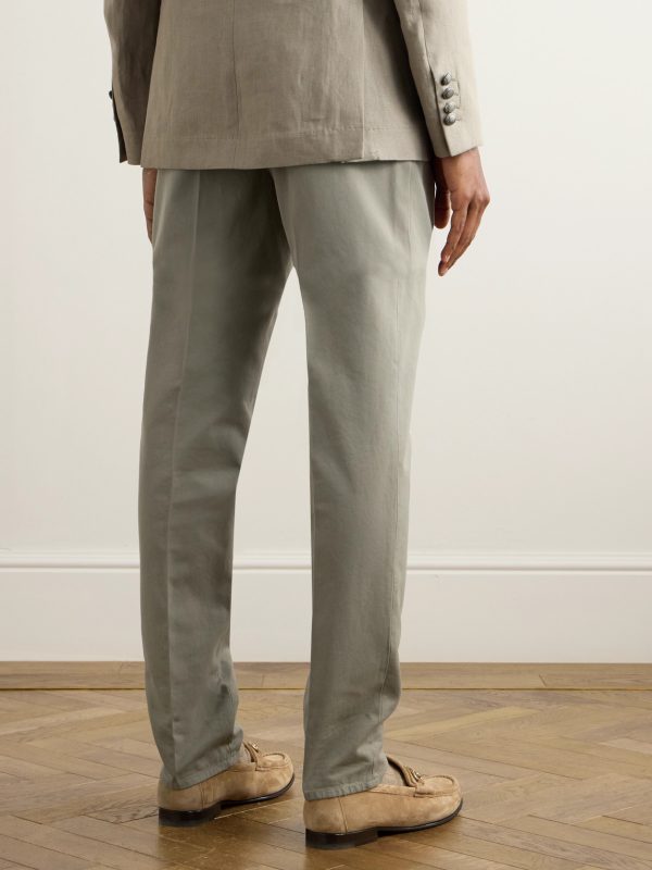 Tapered Pleated Cotton-Twill Suit Trousers - BK Tapered Pleated Cotton-Twill Suit Trousers - BK