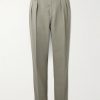 Tapered Pleated Cotton-Twill Suit Trousers Tapered Pleated Cotton-Twill Suit Trousers