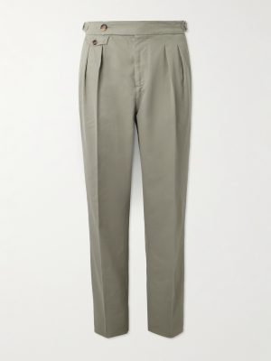 Tapered Pleated Cotton-Twill Suit Trousers