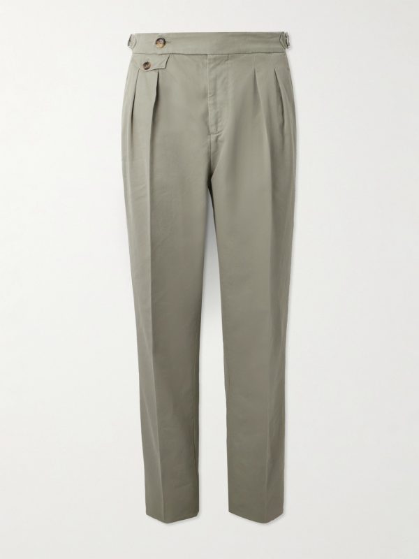 Tapered Pleated Cotton-Twill Suit Trousers Tapered Pleated Cotton-Twill Suit Trousers