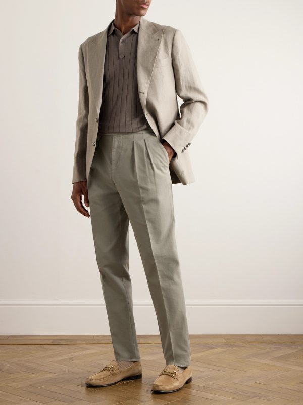 Tapered Pleated Cotton-Twill Suit Trousers - OU Tapered Pleated Cotton-Twill Suit Trousers - OU