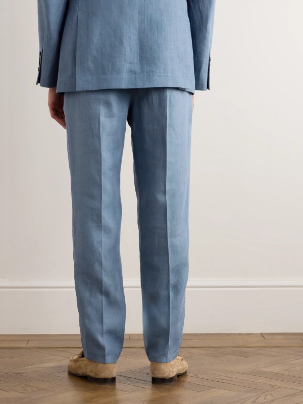 Straight-Leg Pleated Linen Suit Trousers - BK Straight-Leg Pleated Linen Suit Trousers - BK