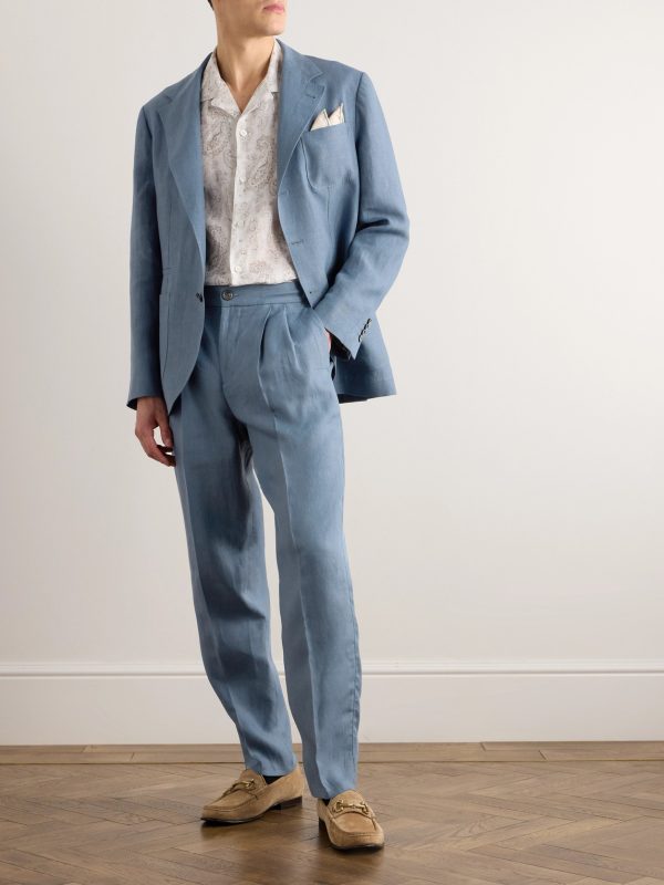 Straight-Leg Pleated Linen Suit Trousers - OU Straight-Leg Pleated Linen Suit Trousers - OU
