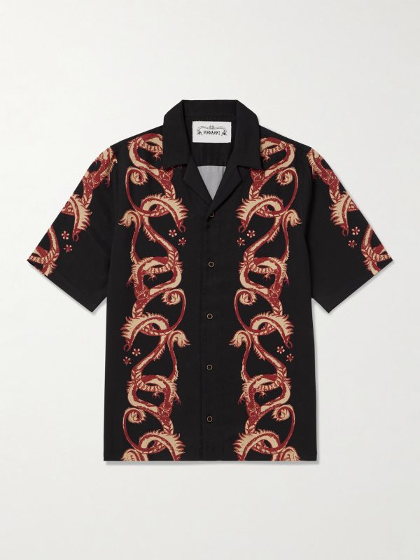 Taniwha Camp-Collar Printed Lyocell-Twill Shirt Taniwha Camp-Collar Printed Lyocell-Twill Shirt