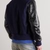 Padded Wool-Blend Felt and Cracked Glossed-Leather Varsity Jacket - BK