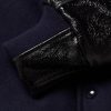 Padded Wool-Blend Felt and Cracked Glossed-Leather Varsity Jacket - E1