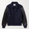 Padded Wool-Blend Felt and Cracked Glossed-Leather Varsity Jacket
