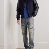 Padded Wool-Blend Felt and Cracked Glossed-Leather Varsity Jacket - OU