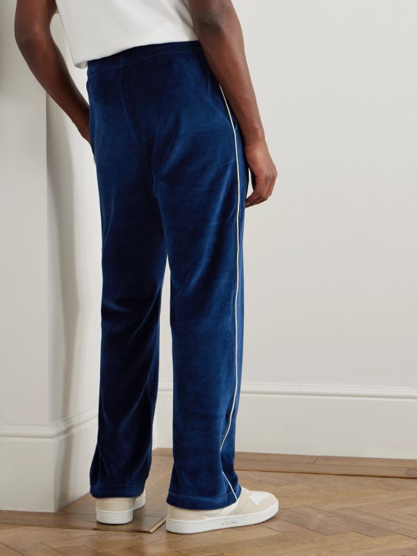 Straight-Leg Logo-Embroidered Cotton-Blend Velour Track Pants - BK