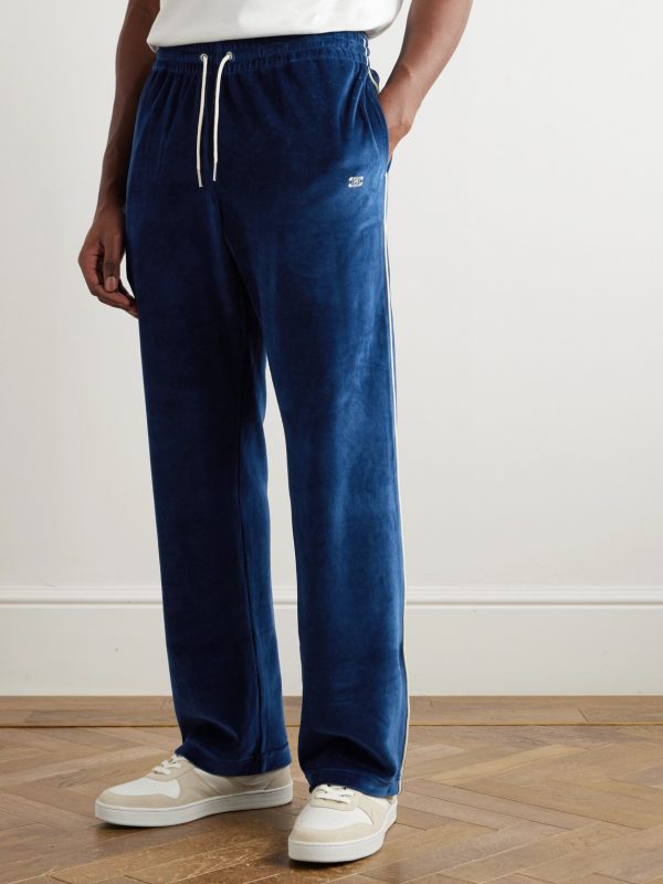 Straight-Leg Logo-Embroidered Cotton-Blend Velour Track Pants - FR