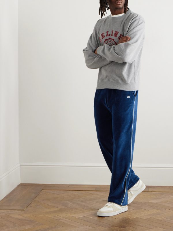 Straight-Leg Logo-Embroidered Cotton-Blend Velour Track Pants - OU