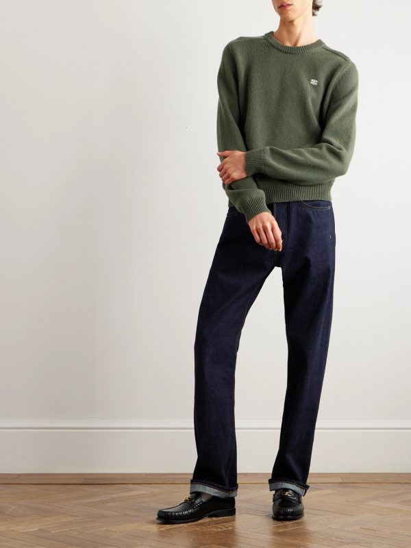 Triomphe Slim-Fit Logo-Embroidered Wool and Cashmere-Blend Sweater - OU Triomphe Slim-Fit Logo-Embroidered Wool and Cashmere-Blend Sweater - OU