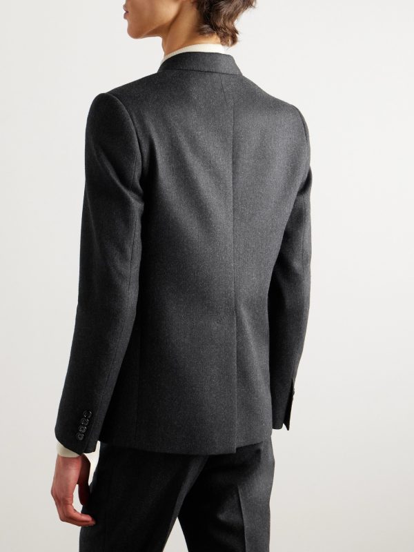 Slim-Fit Double-Breasted Pinstriped Brushed Wool-Twill Suit Jacket - BK