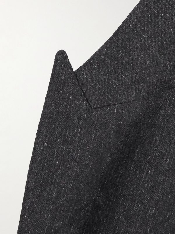 Slim-Fit Double-Breasted Pinstriped Brushed Wool-Twill Suit Jacket - E1