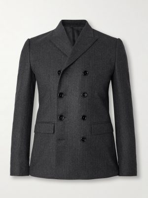 Slim-Fit Double-Breasted Pinstriped Brushed Wool-Twill Suit Jacket Slim-Fit Double-Breasted Pinstriped Brushed Wool-Twill Suit Jacket