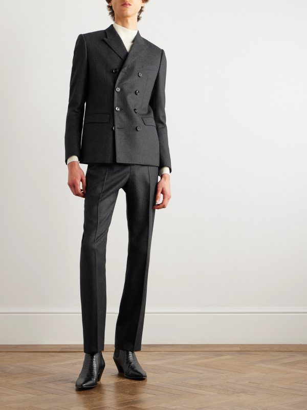 Slim-Fit Double-Breasted Pinstriped Brushed Wool-Twill Suit Jacket - OU