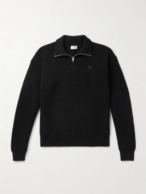 Logo-Embroidered Ribbed Wool Half-Zip Sweater Logo-Embroidered Ribbed Wool Half-Zip Sweater
