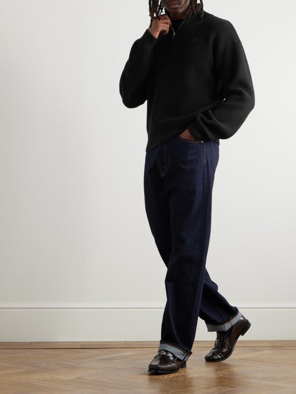 Logo-Embroidered Ribbed Wool Half-Zip Sweater - OU Logo-Embroidered Ribbed Wool Half-Zip Sweater - OU