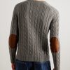 Logo-Embroidered Suede-Trimmed Cable-Knit Cashmere Sweater - BK Logo-Embroidered Suede-Trimmed Cable-Knit Cashmere Sweater - BK