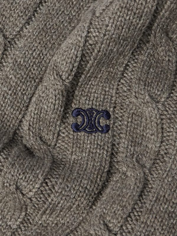 Logo-Embroidered Suede-Trimmed Cable-Knit Cashmere Sweater - CU Logo-Embroidered Suede-Trimmed Cable-Knit Cashmere Sweater - CU