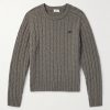 Logo-Embroidered Suede-Trimmed Cable-Knit Cashmere Sweater Logo-Embroidered Suede-Trimmed Cable-Knit Cashmere Sweater