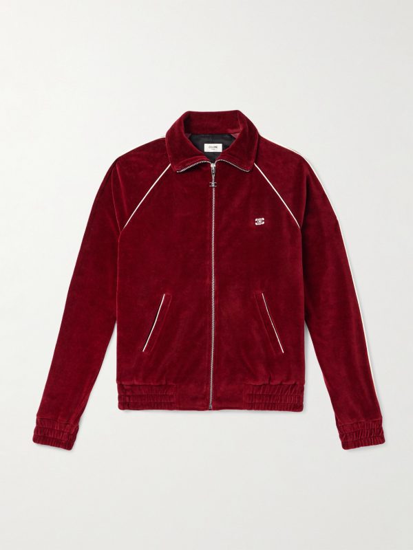 Slim-Fit Logo-Embroidered Cotton-Blend Velour Track Jacket