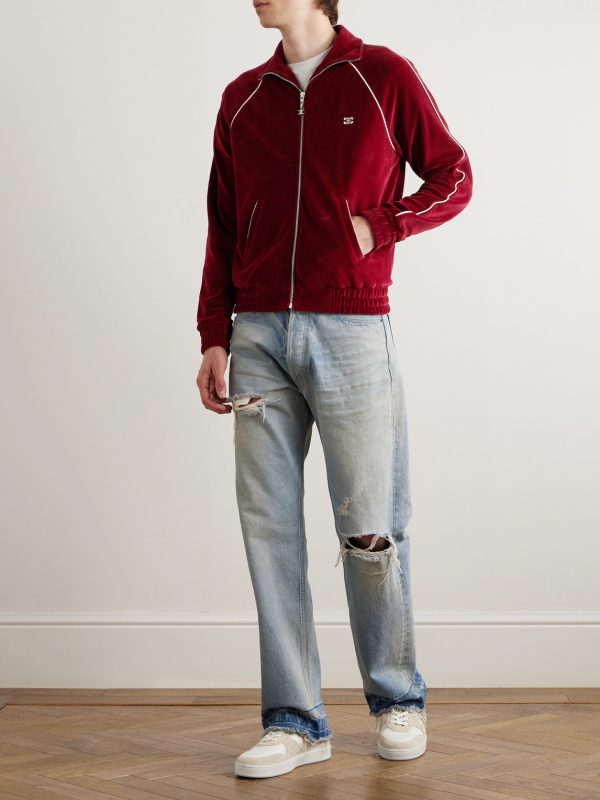Slim-Fit Logo-Embroidered Cotton-Blend Velour Track Jacket - OU