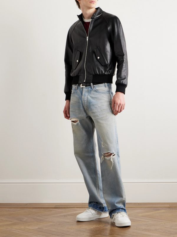 Slim-Fit Leather Blouson Jacket - OU Slim-Fit Leather Blouson Jacket - OU