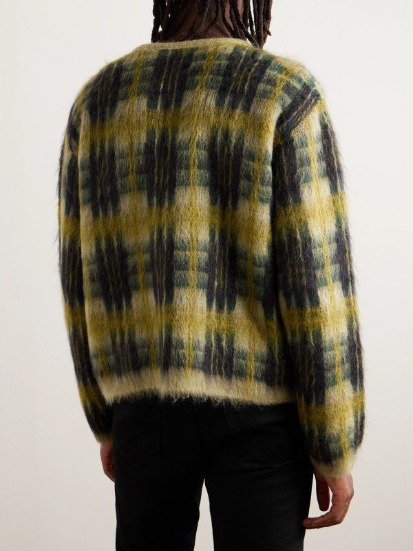 Checked Brushed Jacquard-Knit Cardigan - BK Checked Brushed Jacquard-Knit Cardigan - BK