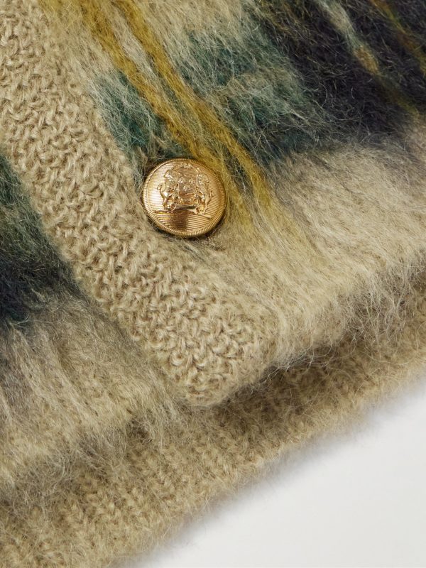 Checked Brushed Jacquard-Knit Cardigan - E1 Checked Brushed Jacquard-Knit Cardigan - E1