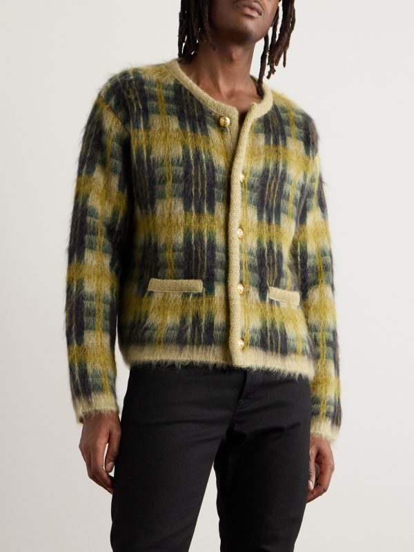 Checked Brushed Jacquard-Knit Cardigan - FR Checked Brushed Jacquard-Knit Cardigan - FR