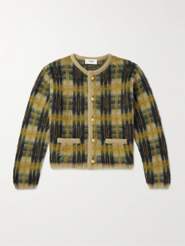 Checked Brushed Jacquard-Knit Cardigan Checked Brushed Jacquard-Knit Cardigan