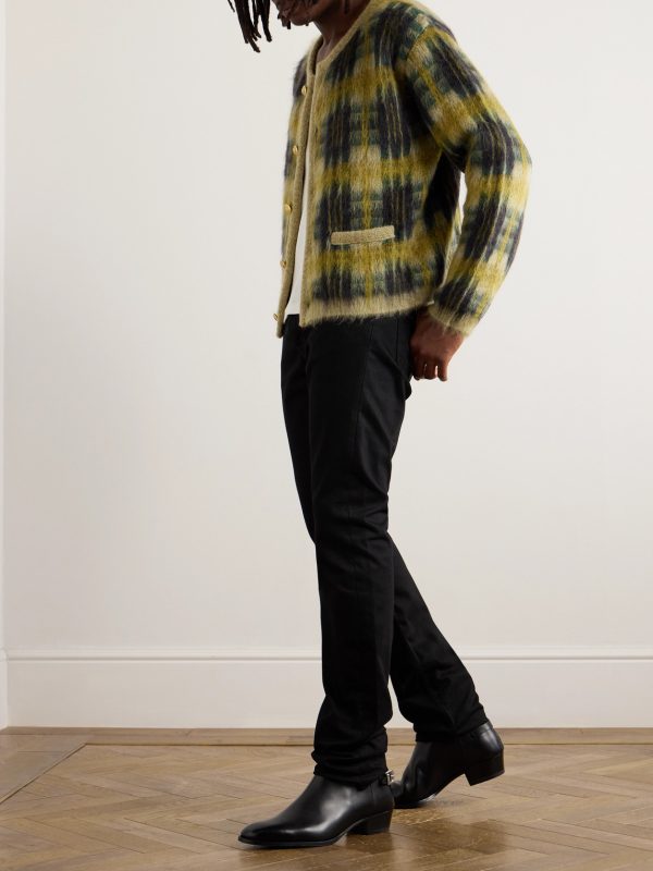 Checked Brushed Jacquard-Knit Cardigan - OU Checked Brushed Jacquard-Knit Cardigan - OU