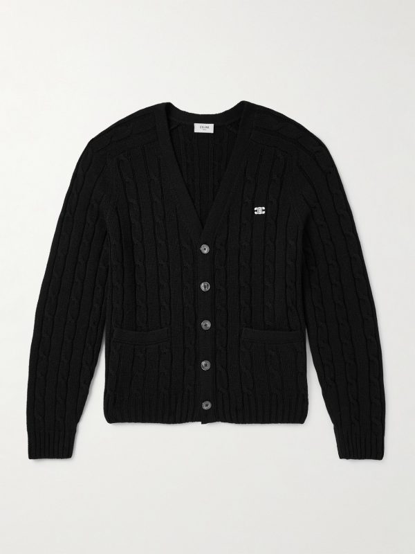 Logo-Embroidered Cable-Knit Cashmere Cardigan Logo-Embroidered Cable-Knit Cashmere Cardigan