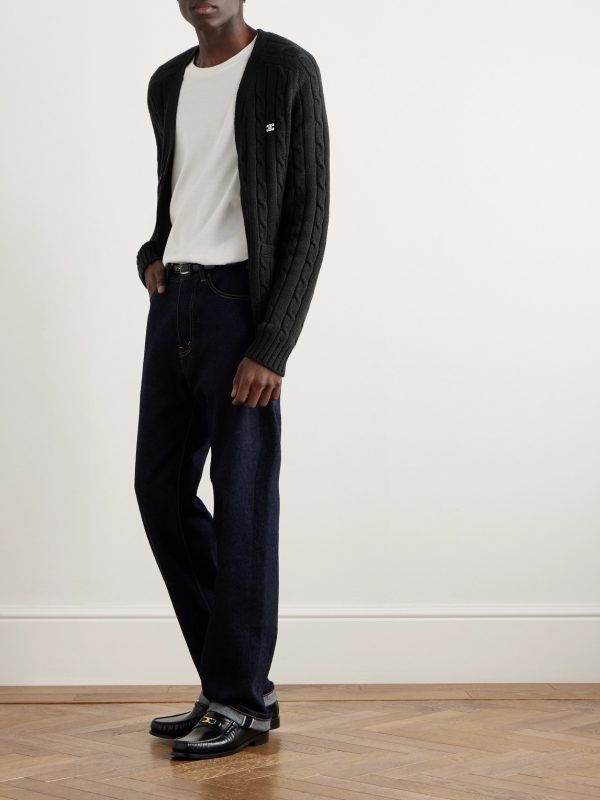 Logo-Embroidered Cable-Knit Cashmere Cardigan - OU Logo-Embroidered Cable-Knit Cashmere Cardigan - OU