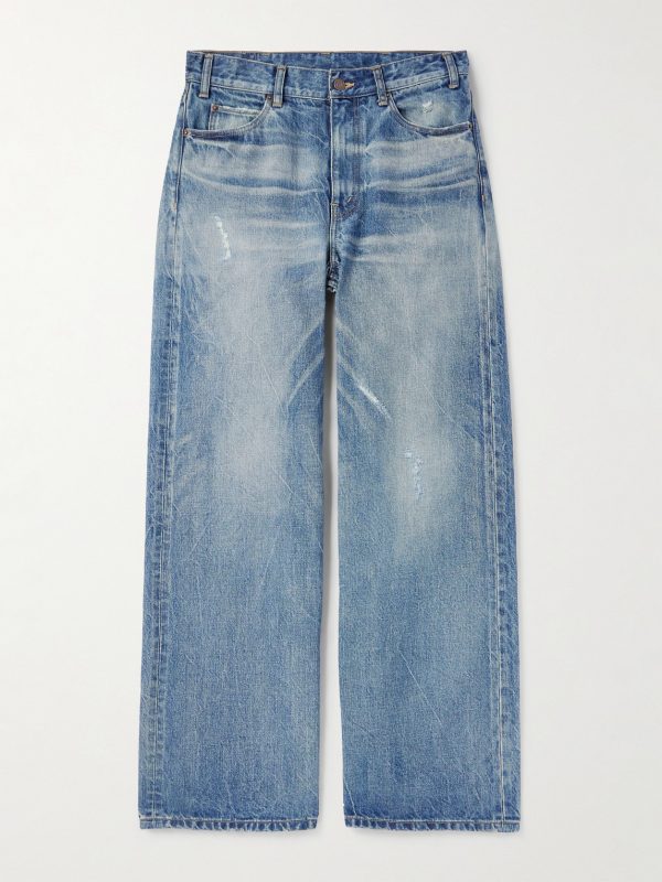 Wide-Leg Distressed Jeans